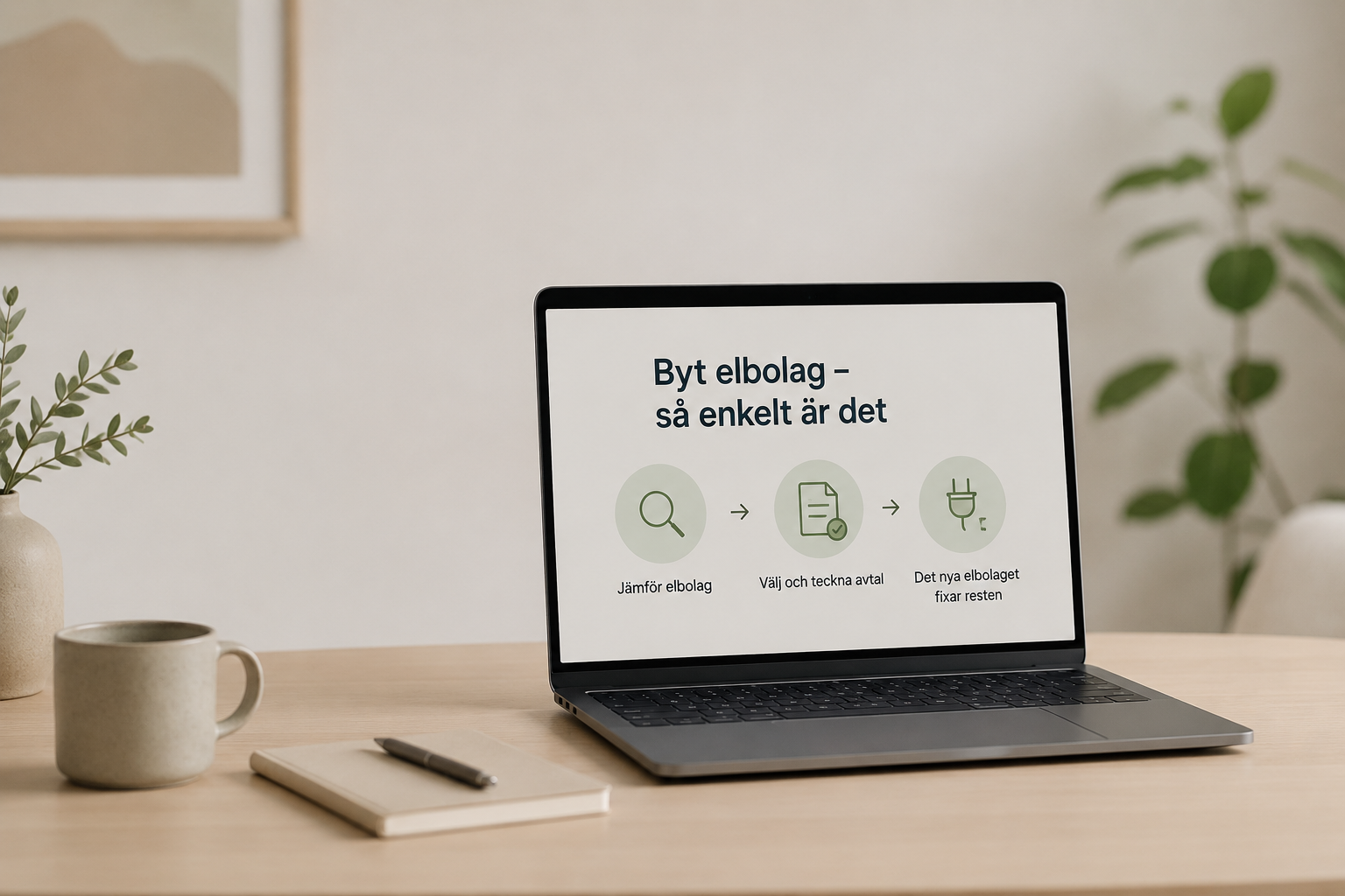 Person som tecknar nytt elavtal på dator hemma