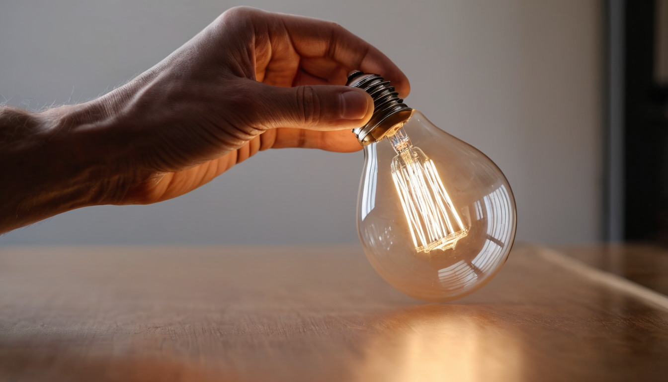 Hand byter till LED-lampa i hemmiljö